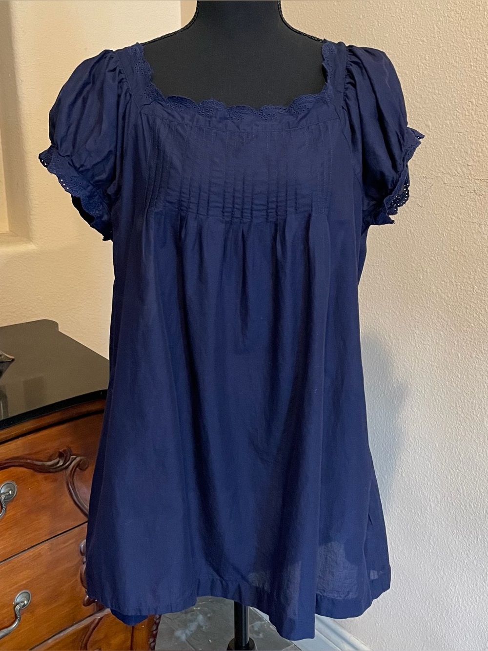 J.Crew Cotton Voile Scallop-Trim Babydoll Dress Navy